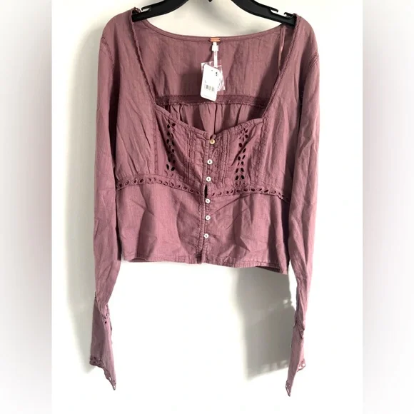 🌻🆕FREE PEOPLE Joi Blouse Roan Rouge color-Size Small - Picture 9 of 11